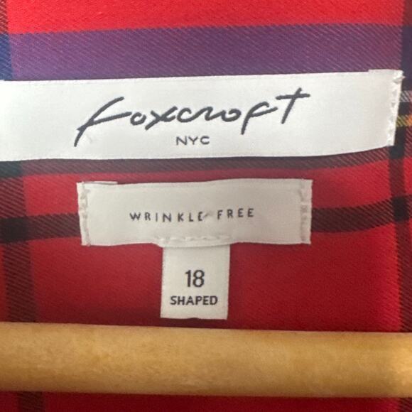Foxcroft Plus Size Button Up Blouse Red Plaid Wrinkle Free Cotton Boxy Fit 18 - Picture 6 of 7